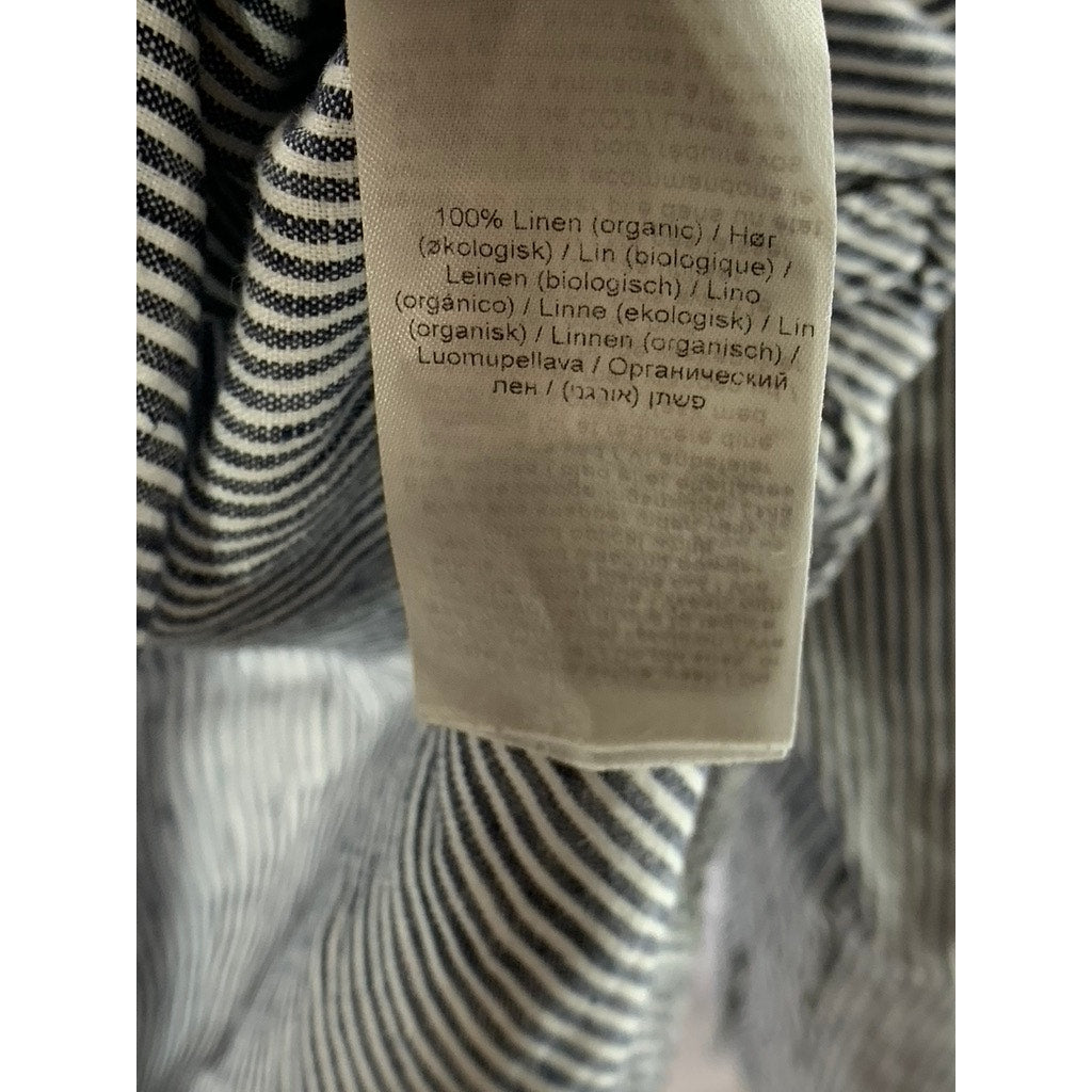 KNOWLEDGE COTTON APPAREL Men's Blue/White Pinstripe Linen Button-Up Shirt SZ 2XL