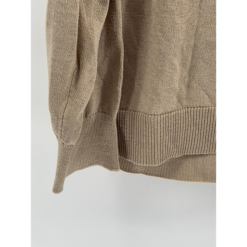 MUJI Women's Beige Knit V-Neck Hemp Blend Button-Up Long Sleeve Cardigan SZ M