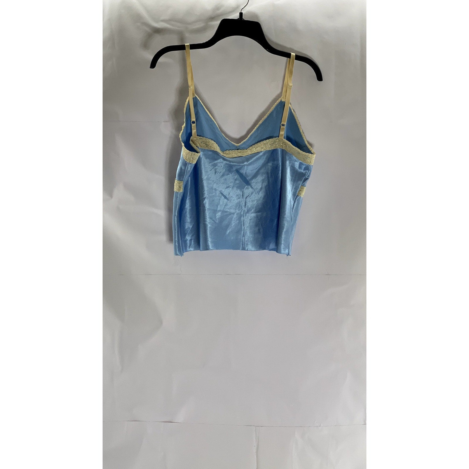E.K. DESIGNS Women's Light Blue-Beige Satin Lace-Trim Adjustable Cami Top SZ M