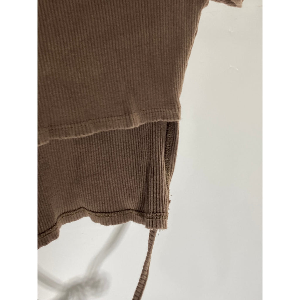 UNBRANDED Women's Brown Cropped Hi-Lo Hem Crew Neck Ribbed Top SZ S
