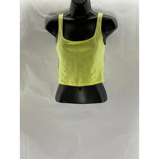 AERIE Women's Neon Yellow Straight-Neck Casual Tank Crop Top SZ XS