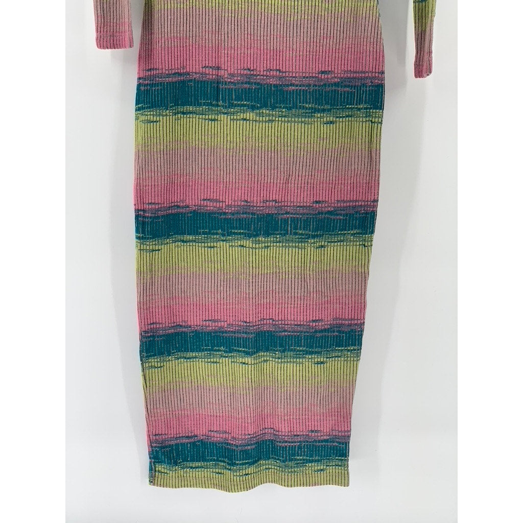 DAILY PRACTICE Women's Mulitcolor Striped Rib Cutout Bodycon Dress SZ 2XS