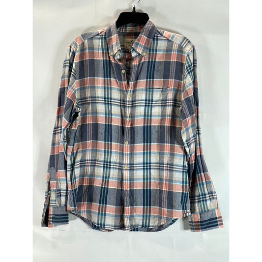 AMERICAN EAGLE Men's Blue/Orange Plaid Seriously Soft Classic Shirt SZ M