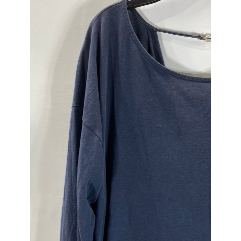 MASSIMO DUTTI Women's Solid Blue Long Sleeve Shirt SZ M