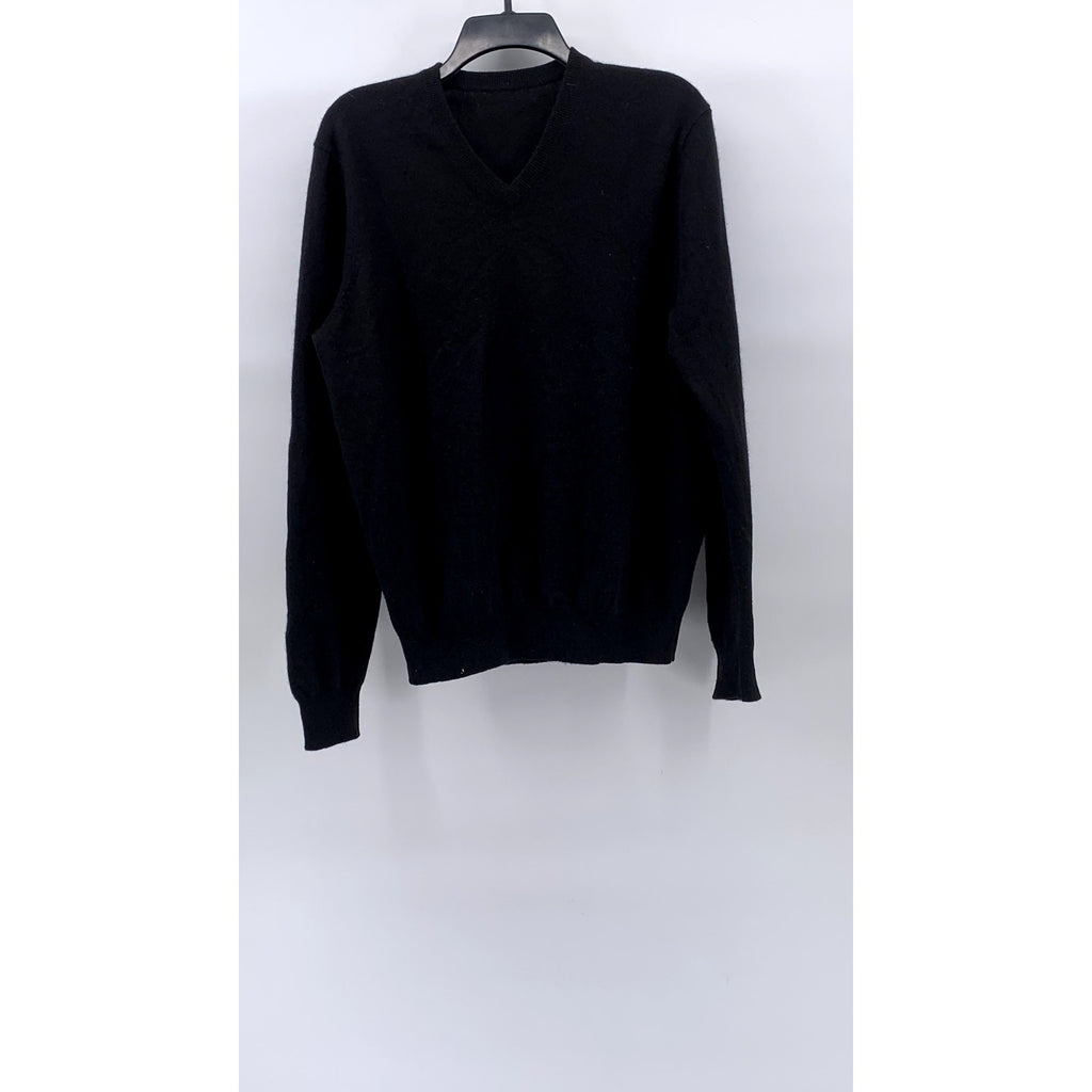 UNBRANDED Men’s Black Solid Cashmere V-Neck Long Sleeve Sweater SZ M