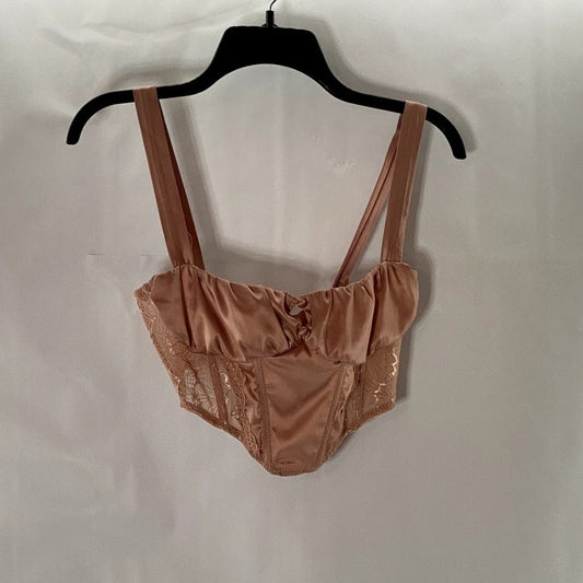 OUT FROM UNDER Women's Pink Satin Lace Hook & Loop Corset Crop Top SZ S