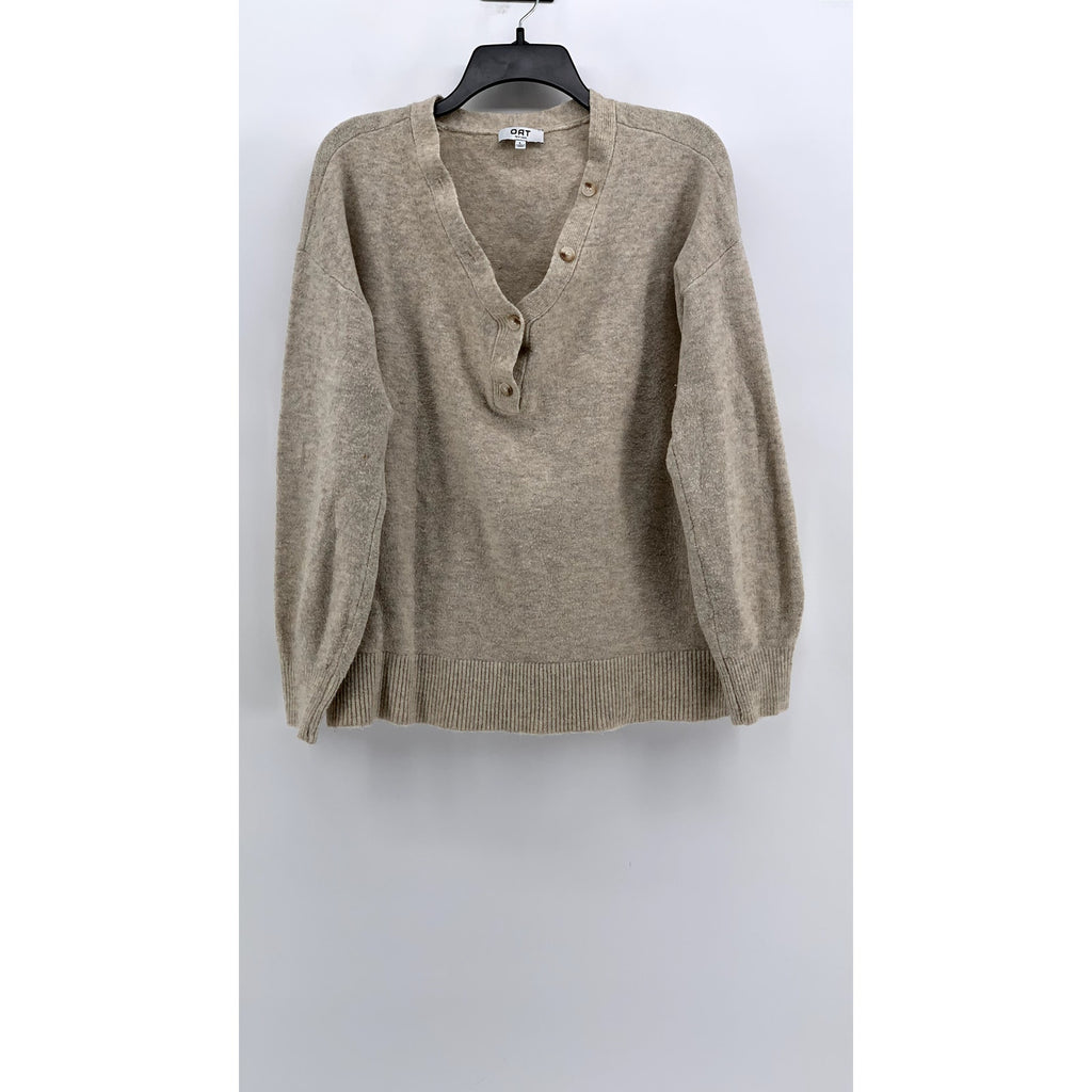 OAT NEW YORK Women's Beige V-Neck Button-Down Long Sleeve Sweater SZ L