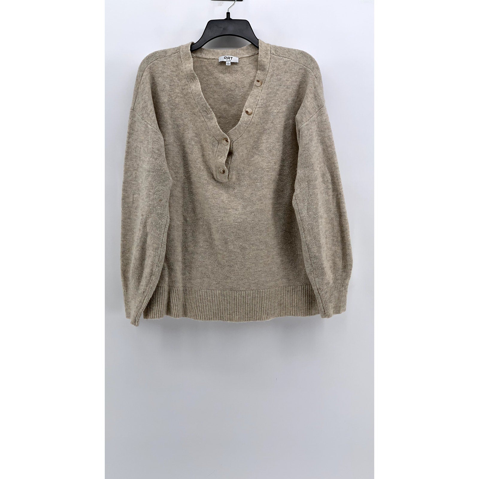 OAT NEW YORK Women's Beige V-Neck Button-Down Long Sleeve Sweater SZ L