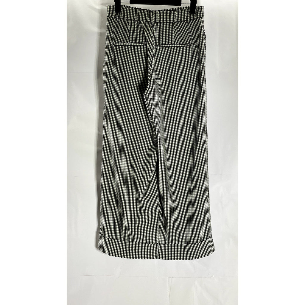 ZARA Women's Black/White Shepherd Check Straight Cuffed Wide-Leg Pant SZ S