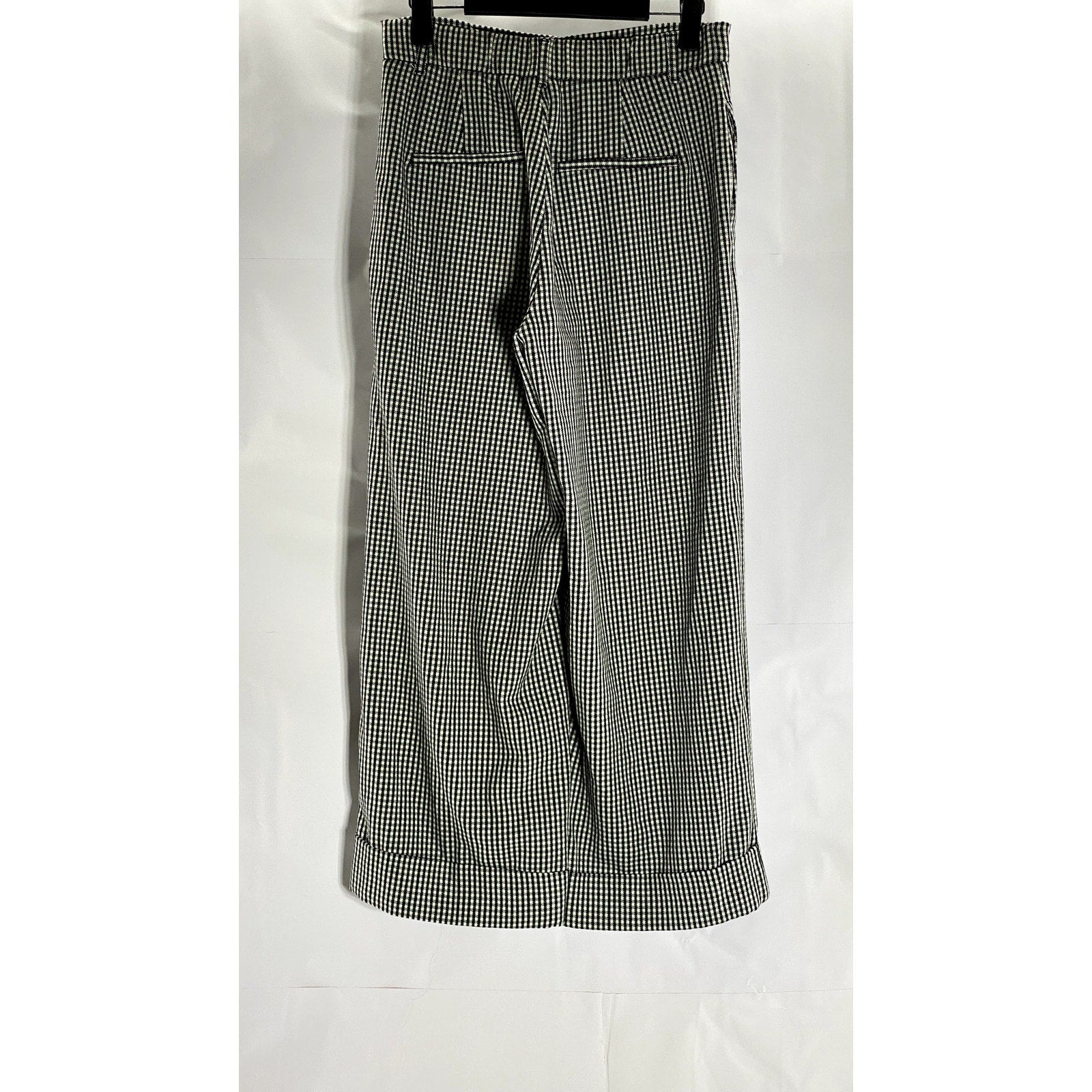 ZARA Women's Black/White Shepherd Check Straight Cuffed Wide-Leg Pant SZ S