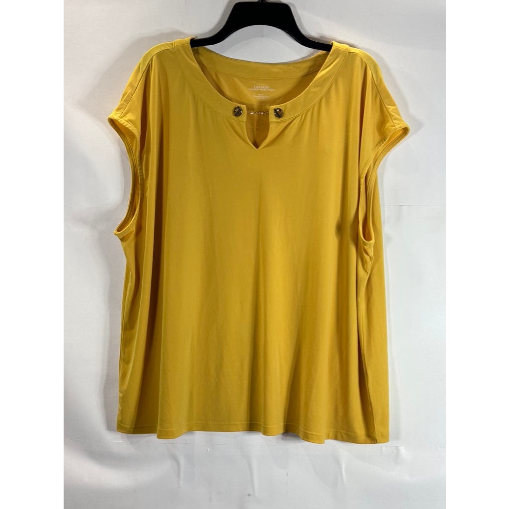 CARMEN CARMEN MARC VALVO Women's Plus Yellow Chain Detail Split-Neck Top SZ 2X