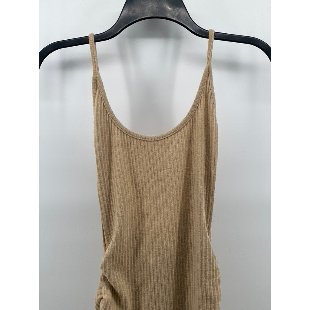 PRETTY LITTLE THINGS Women's Tan Ribbed Scoop-Neck Bodycon Mini Dress SZ 8