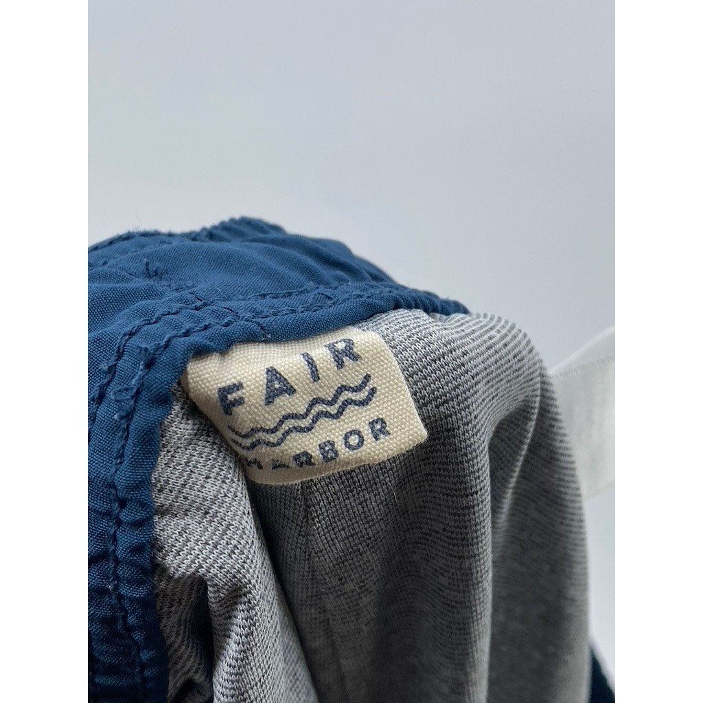 FAIR HARBOR Men's Dark Blue Wave Print Drawstring Swim Trunks SZ M