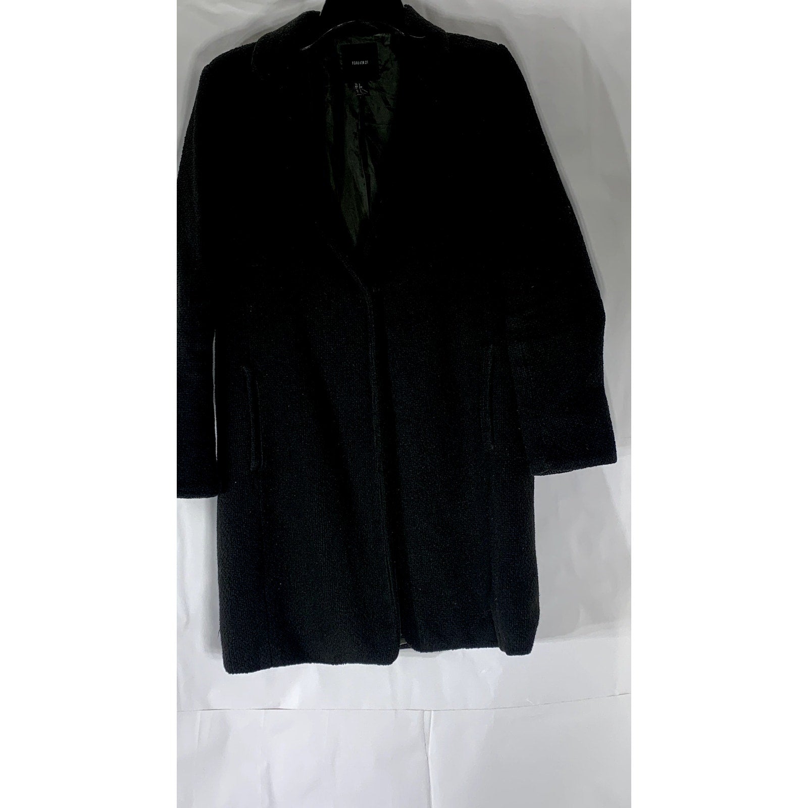 FOREVER 21 Women's Black Textured Notch-Collar Snap-Button Coat SZ S