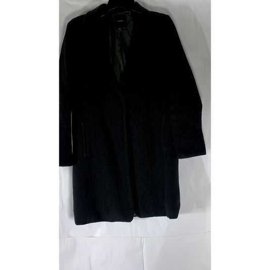 FOREVER 21 Women's Black Textured Notch-Collar Snap-Button Coat SZ S