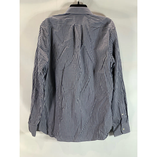 J. CREW Men's Oasis Authentic Navy/White Gingham Classic Bowery Dress Shirt SZ L