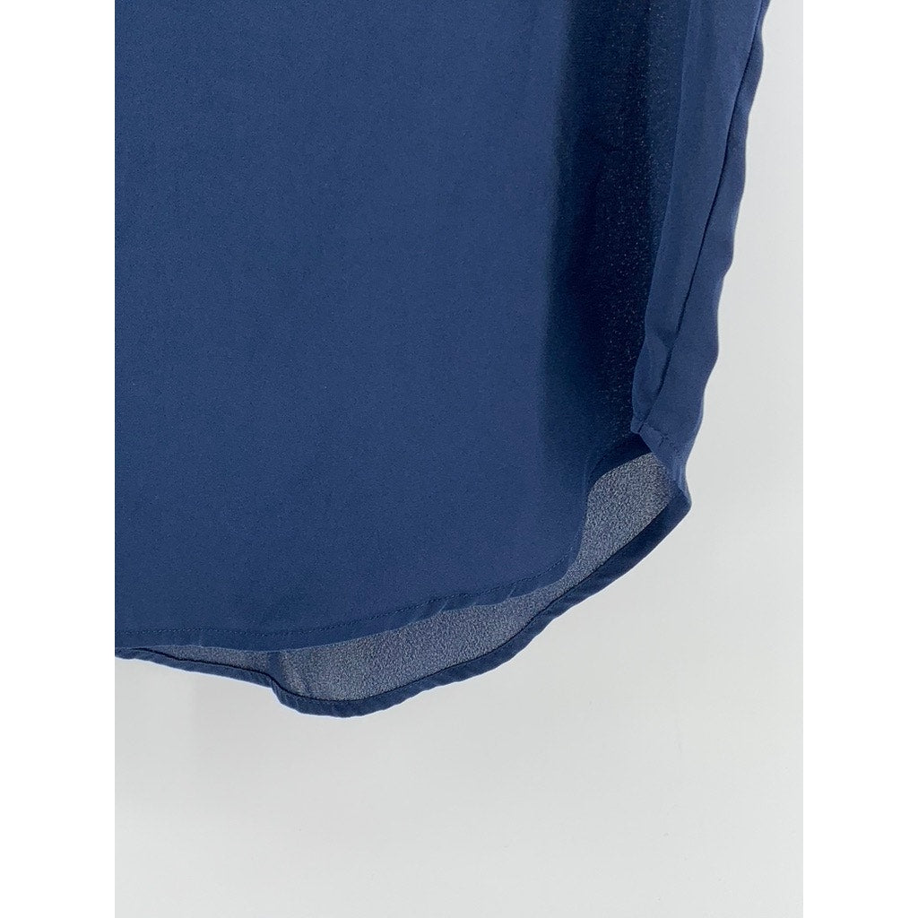 SWEET RAIN Women's Navy Cap Sleeve Split Neck Top SZ M