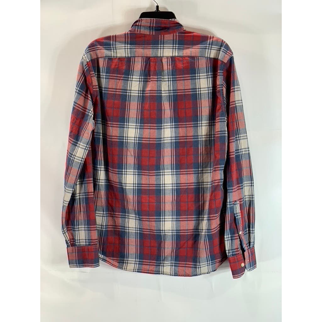 J.CREW Men's Red/Navy Plaid Cotton Slim-Fit Button-Up Long Sleeve Shirt SZ M