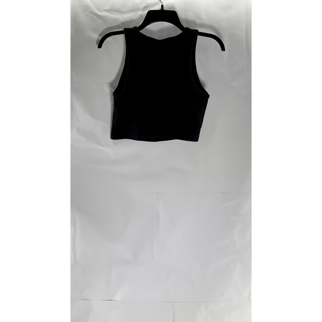 H&M Women's Black Sleeveless Ribbed Knit Stretch Halter Crop Top SZ L