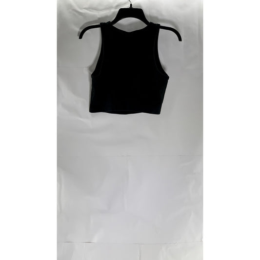 H&M Women's Black Sleeveless Ribbed Knit Stretch Halter Crop Top SZ L