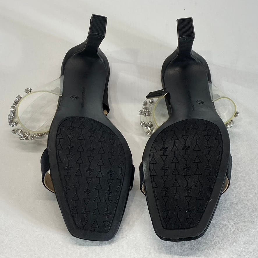 ADRIENNE VITTADINI Women's Black Rhinestone Gothic Block-Heel Sandals SZ 8.5