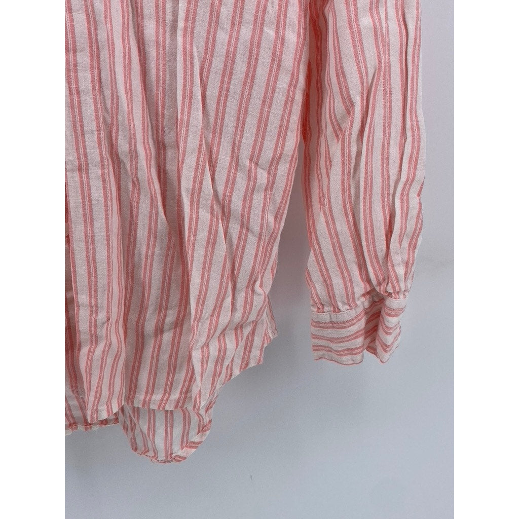 UNIVERSAL THREAD Women's Pink-White Striped Linen-Blend Button-Up Top SZ XS
