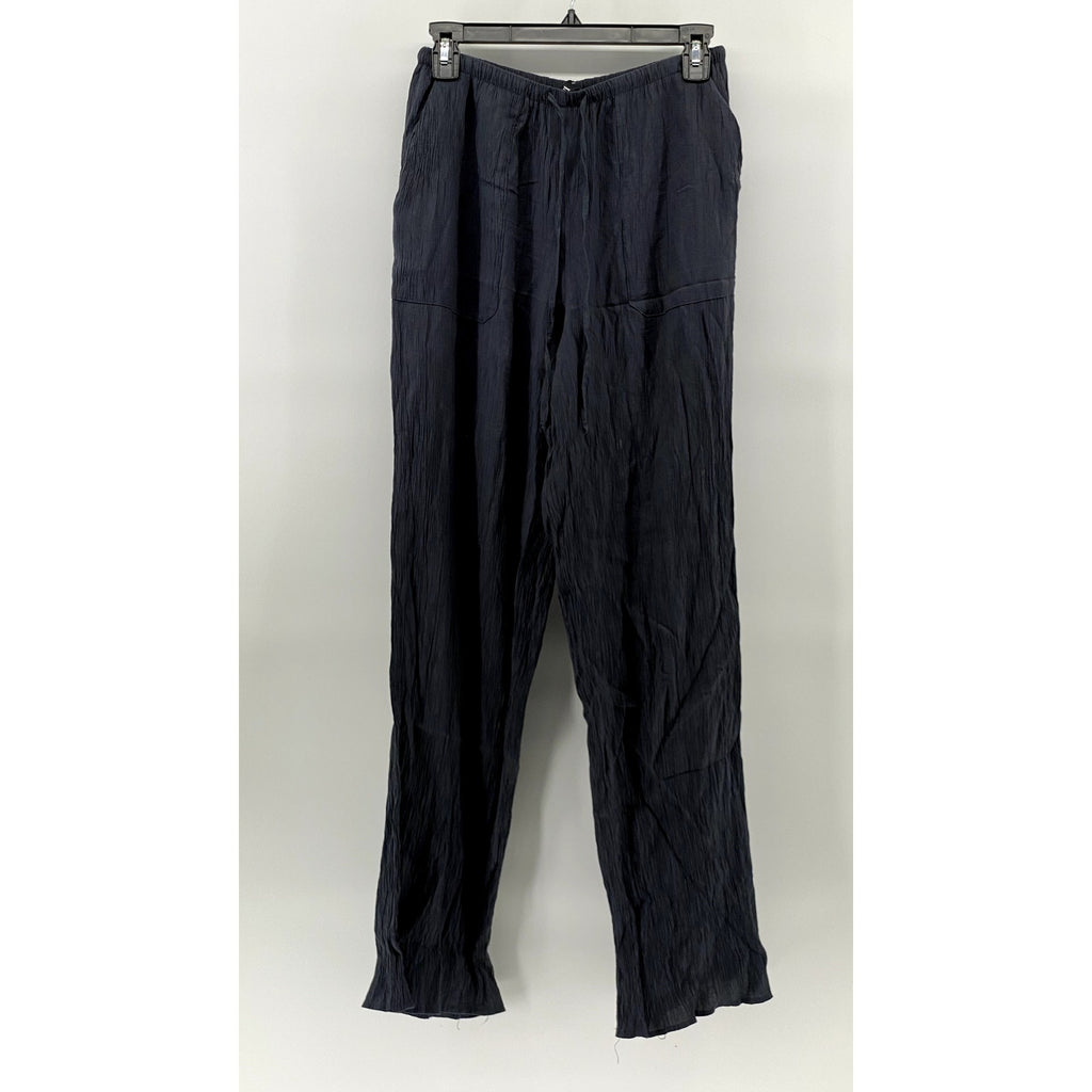 ZARA Women's Navy Crinkled Relaxed-Fit Straight-Leg Pull-On Drawstring Pant SZXS