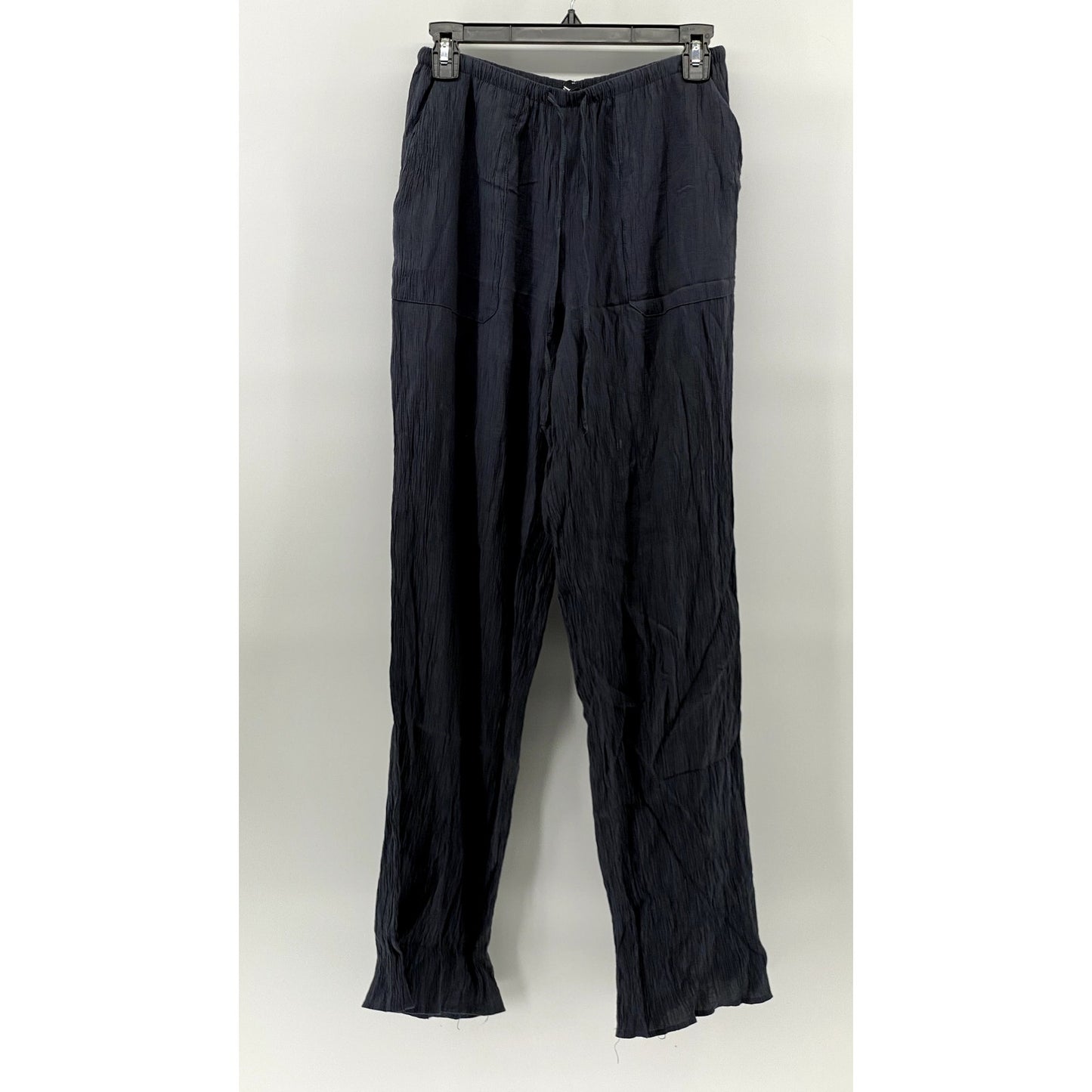 ZARA Women's Navy Crinkled Relaxed-Fit Straight-Leg Pull-On Drawstring Pant SZXS