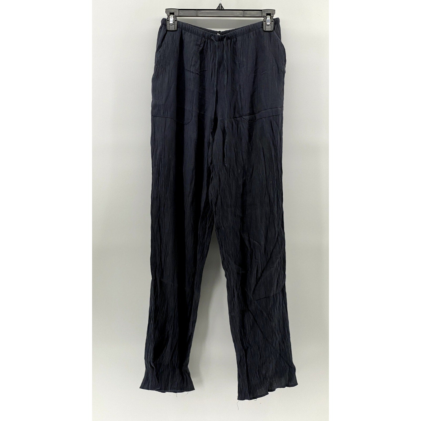 ZARA Women's Navy Crinkled Relaxed-Fit Straight-Leg Pull-On Drawstring Pant SZXS