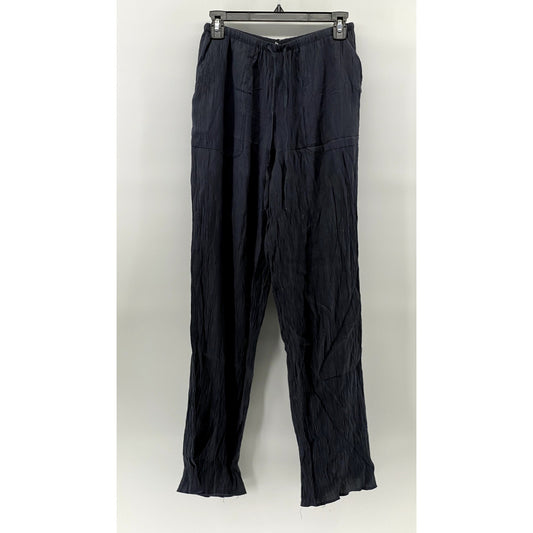 ZARA Women's Navy Crinkled Relaxed-Fit Straight-Leg Pull-On Drawstring Pant SZXS