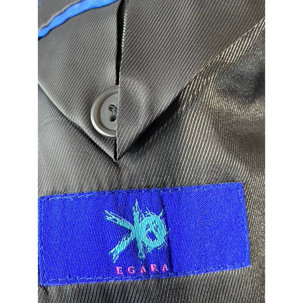 EGARA Men's Black Skinny-Fit Ribbed Two-Button Wool-Blend Long Blazer SZ 38L