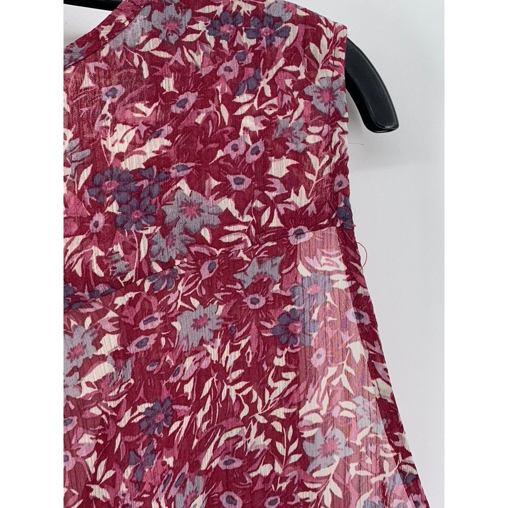 PARISIAN BELLE COLLECTION Women's Plus Burgundy Floral Fringe Top SZ 18/20