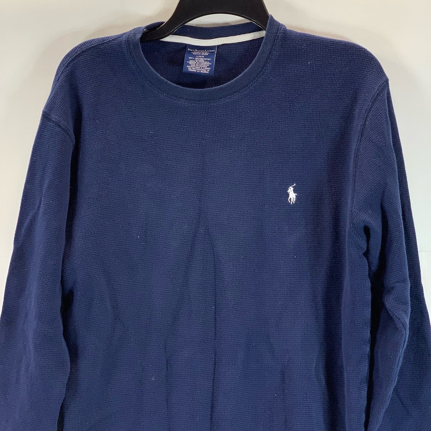 POLO RALPH LAUREN Men's Navy Crewneck Waffle-Knit Long Sleeve Sleep Shirt SZ L