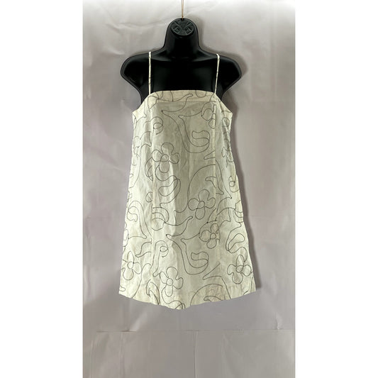 MADEWELL Women's Eyelet White Linen Goldie Straight-Neck Adjustable Dress SZ 0