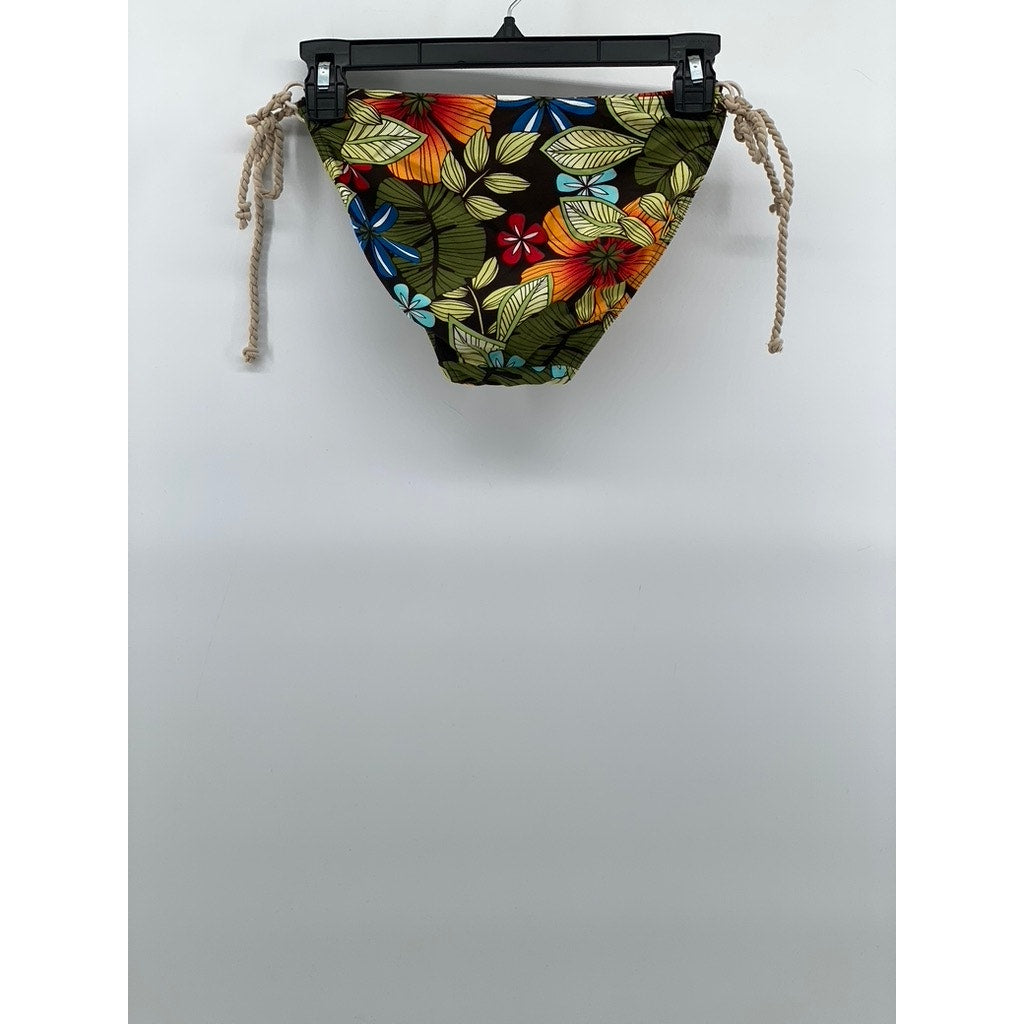 BALTEX Women’s Black Floral Rope Side-Tie Bikini Bottom SZ 6