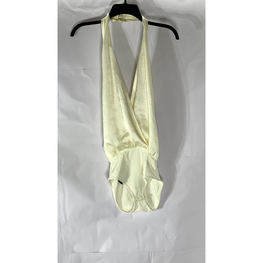 OUT FROM UNDER Women's Cream Surplice V-Neck Sleeveless Halter Bodysuit SZ M