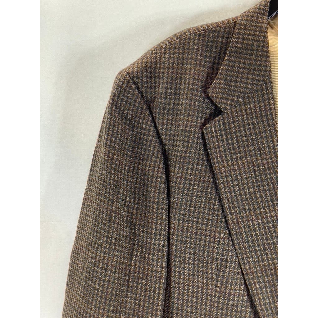 OSCAR DE LA RENTA Men's Brown Vintage Printed Two-Button Wool Blazer SZ 46L