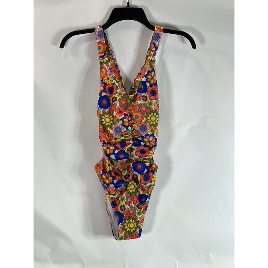 WRAY Women's Max Floral Groovy 70's Print Porto One Piece Swimsuit SZ S