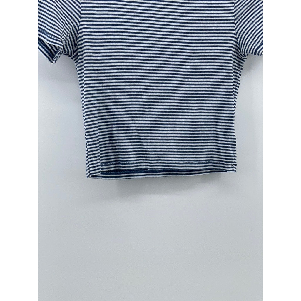 AMERICAN EAGLE Women's Blue-White Crewneck Short Sleeve Casual Crewneck Top SZ M