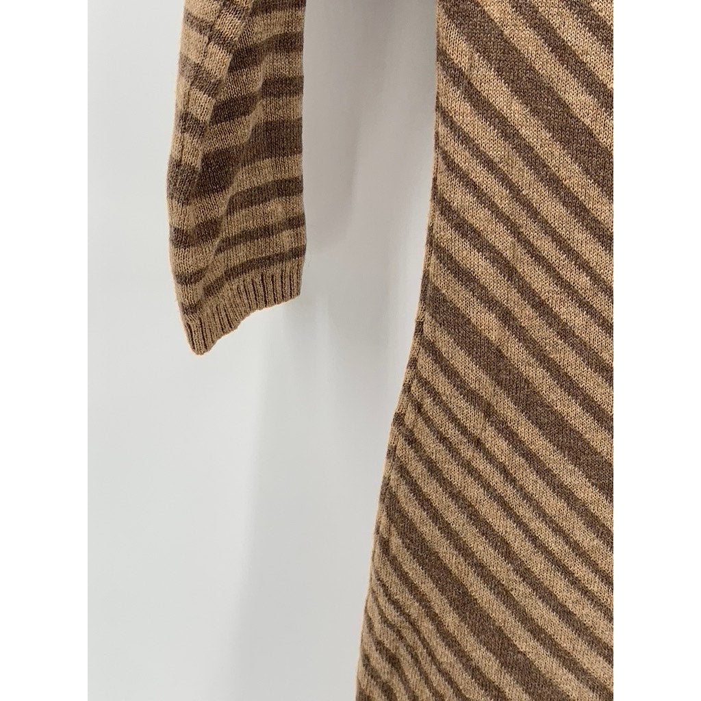 MAX STUDIO Women’s Brown Two-Tone Diagonal Stripe V-Neck Sweater Dress SZ S