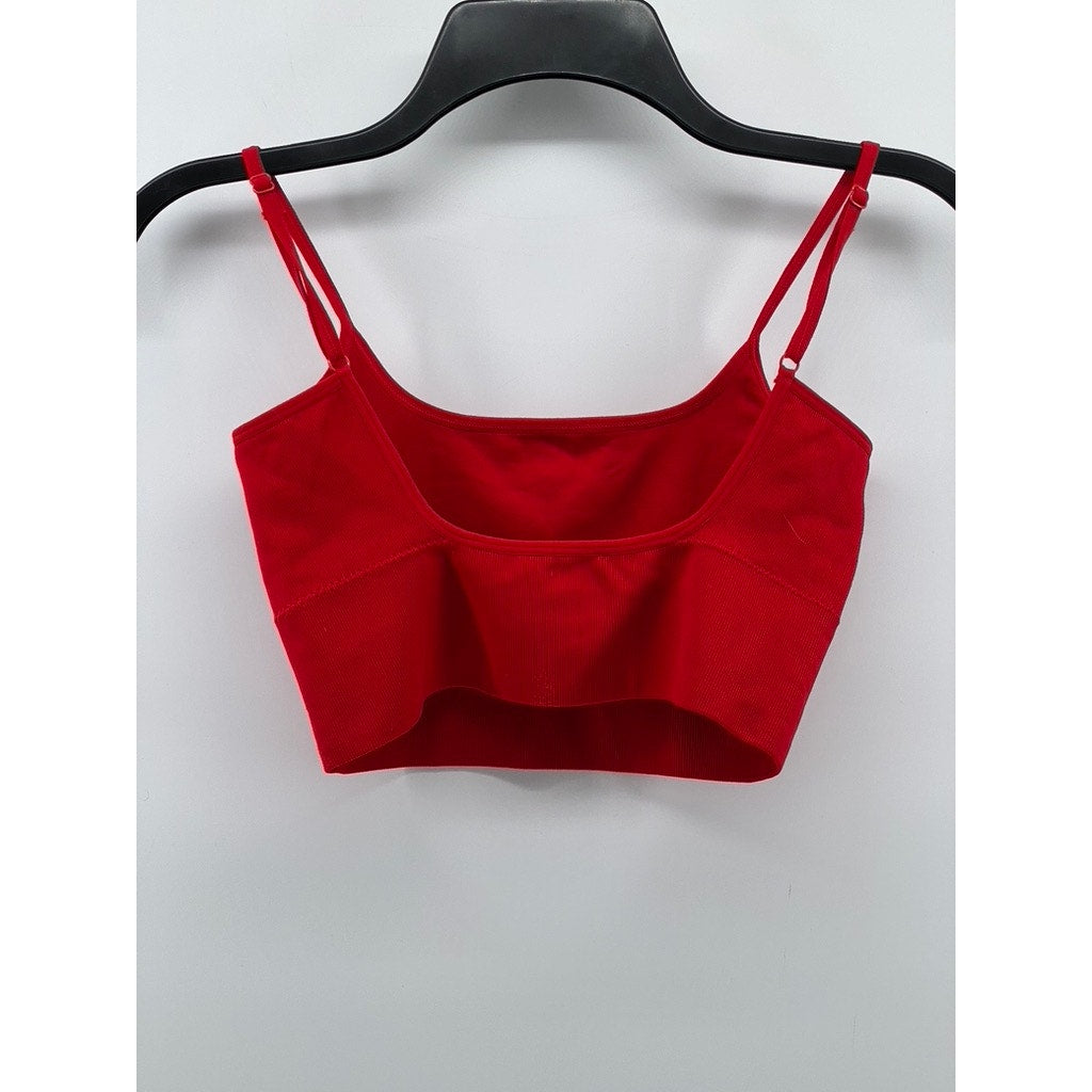 GARAGE Women's Red Ribbed Scoop-Neck Spaghetti Strap Cropped Tank Top SZ XS