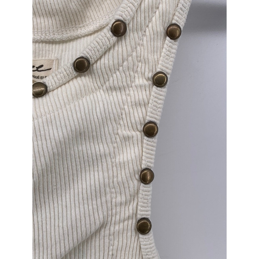 WE THE FREE Women's Cream Studded Sleeveless Distressed Ribbed Crop Top SZ XS