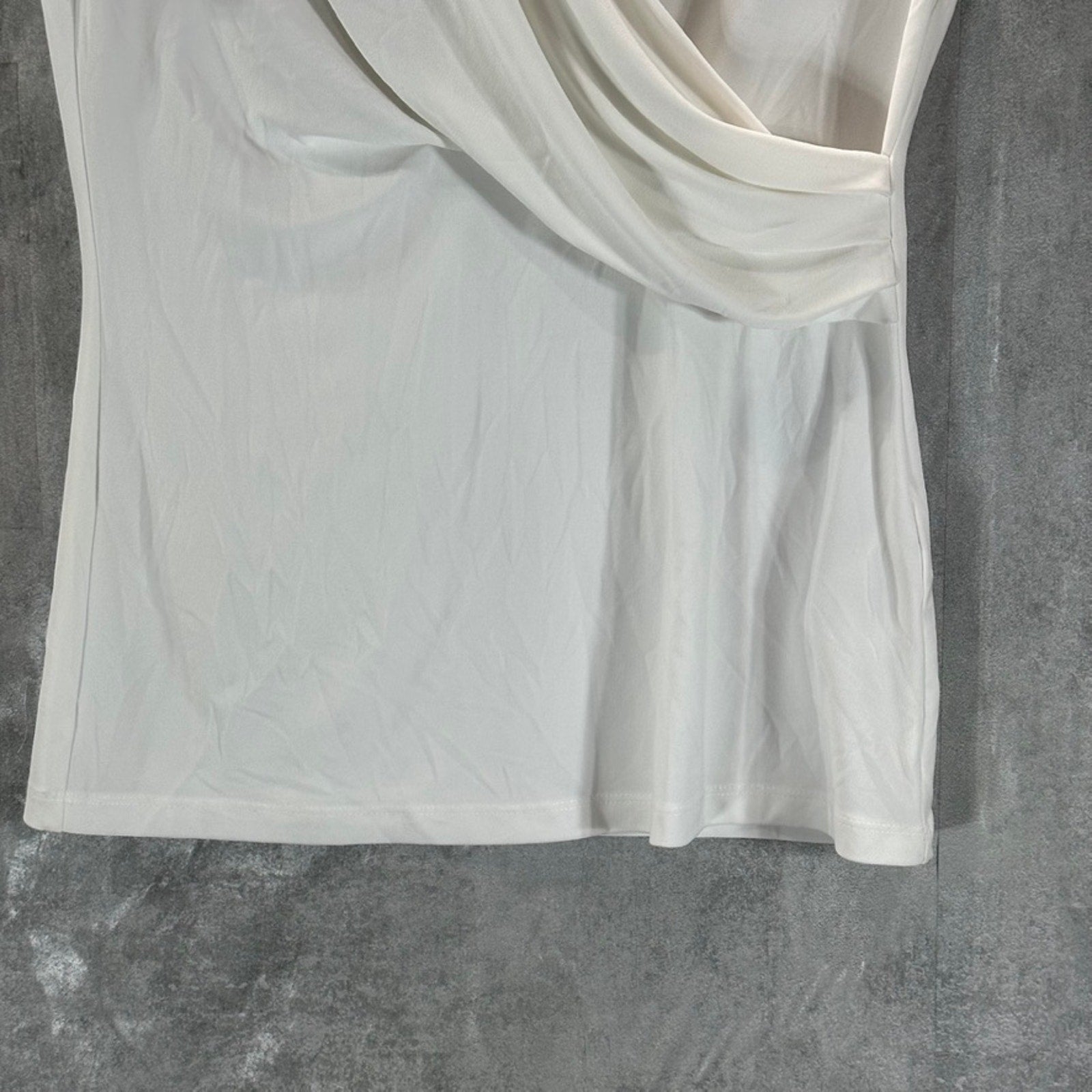 DKNY Women's White V-Neck Side Ruched  Short-Sleeve Top SZ S