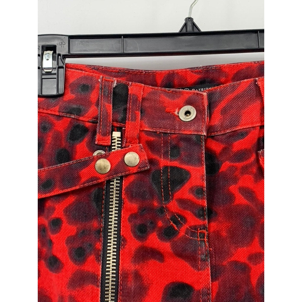 PATRIZIA PEPE Women's Red Printed Front-Zipper Straight Mini Skirt SZ 42(US6)