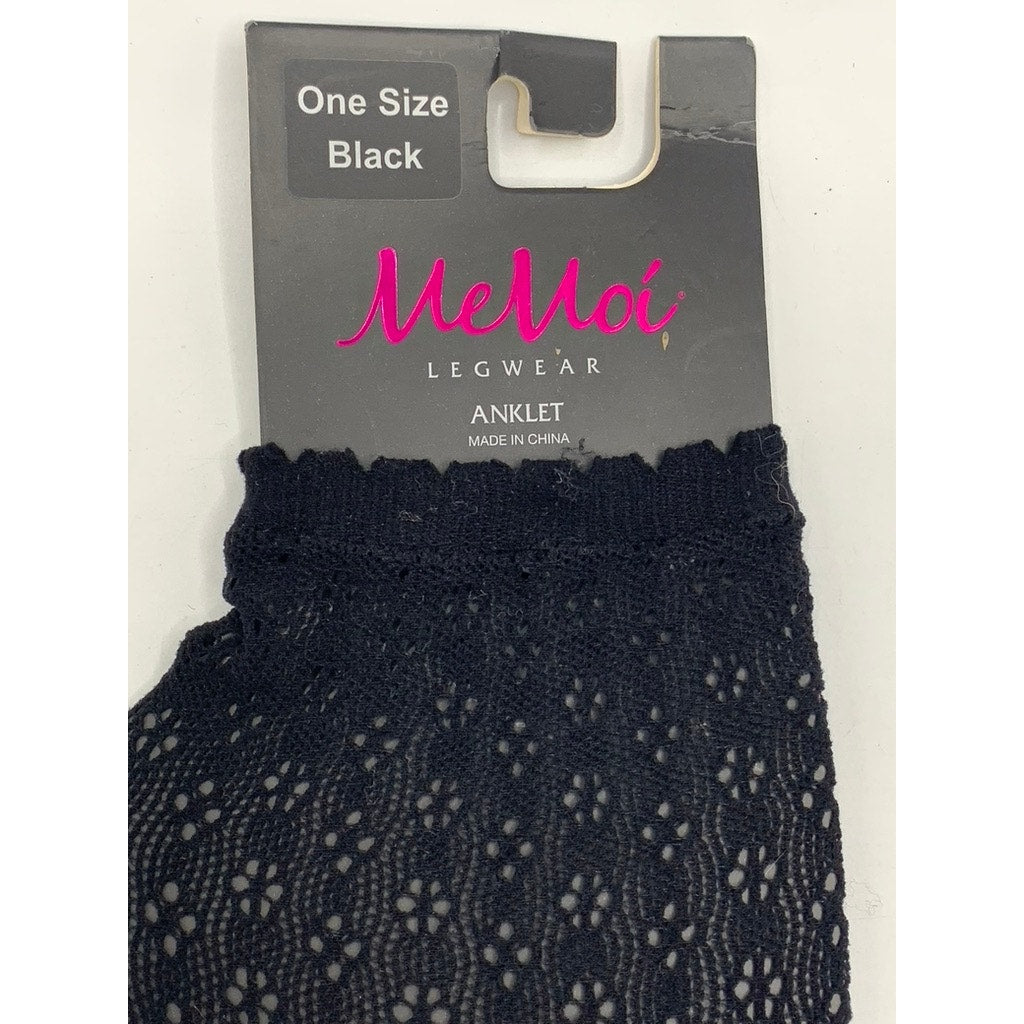 MEMOI Women's Black Ditsy Floral Pinch Scalloped Cuff Ankle Socks SZ OS