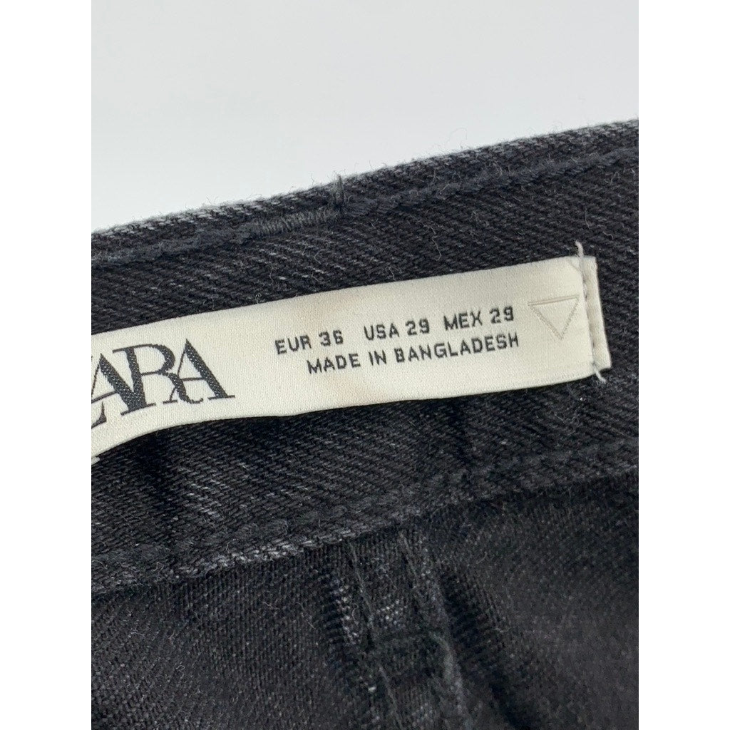 ZARA Men's Black Denim Straight-Leg Regular-Fit Five Pocket Jeans SZ 29