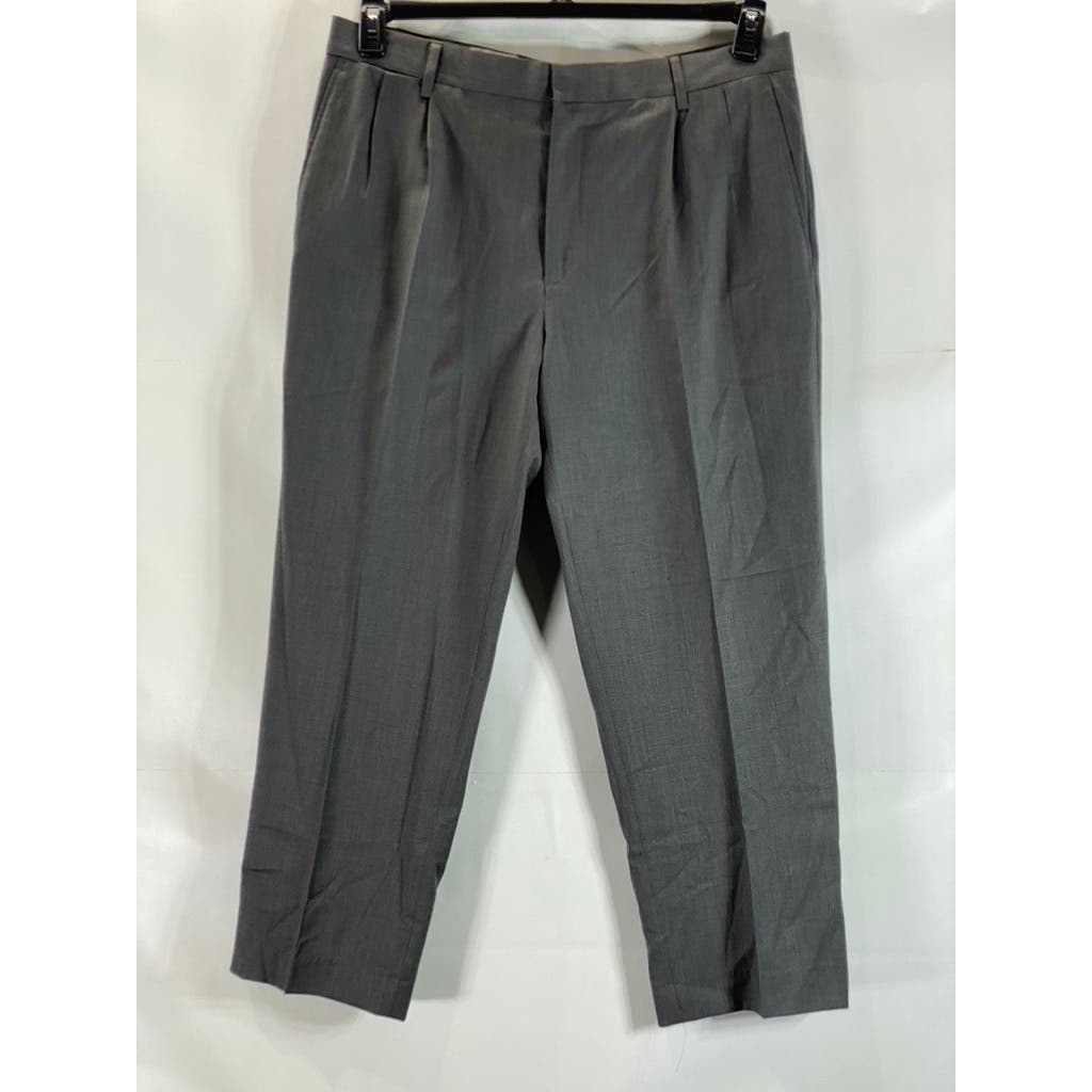 LANDS' END Men's Charcoal Traditional-Fit Pleated Wool Dress Pants SZ 364