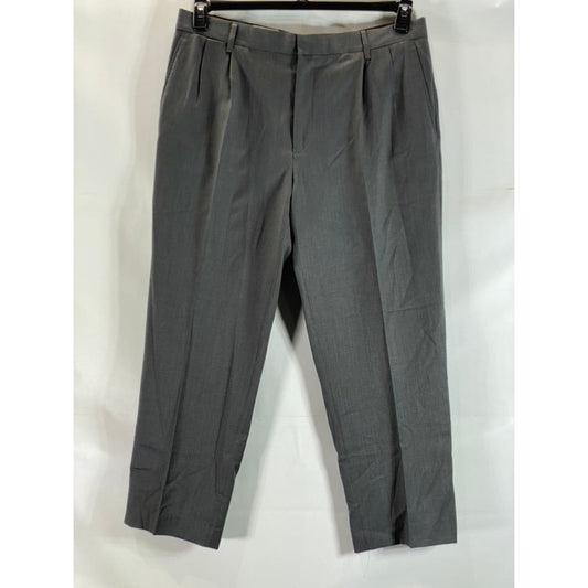 LANDS' END Men's Charcoal Traditional-Fit Pleated Wool Dress Pants SZ 364