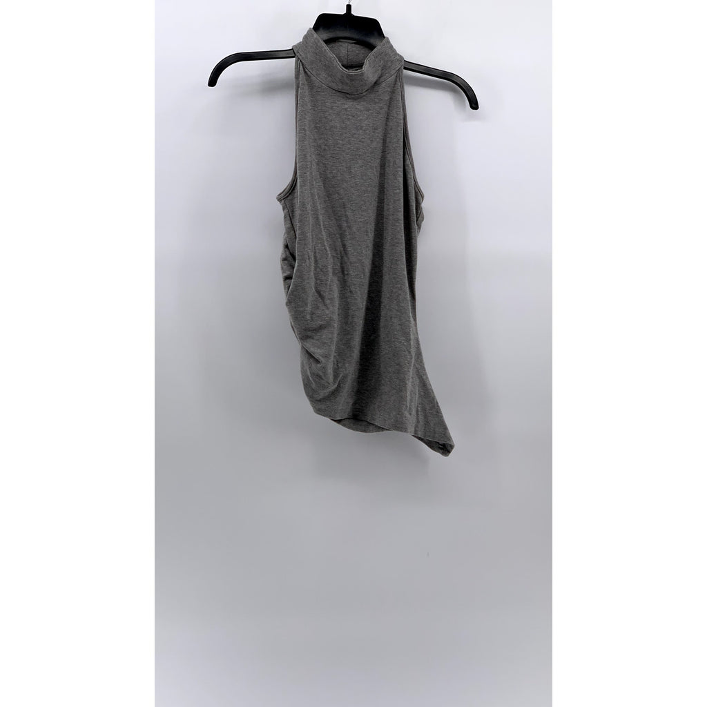 UNBRANDED Women's Light Gray Scrunched Mock-Neck Sleeveless Asymmetrical Top SZL