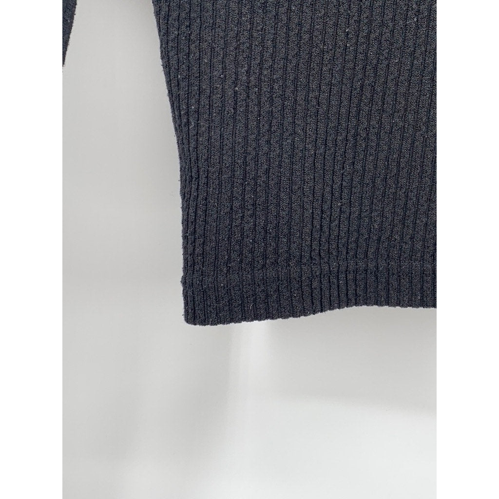 DIVIDED By H&M Women's Black Ribbed Split-Neck Long Sleeve Cropped Polo Top SZXS